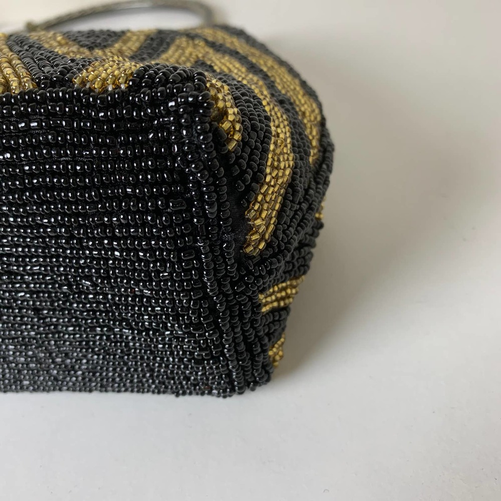 Vintage Gold Black Beaded Evening Purse Party Handbag With Chain Crossbody Strap - Picture 9 of 16